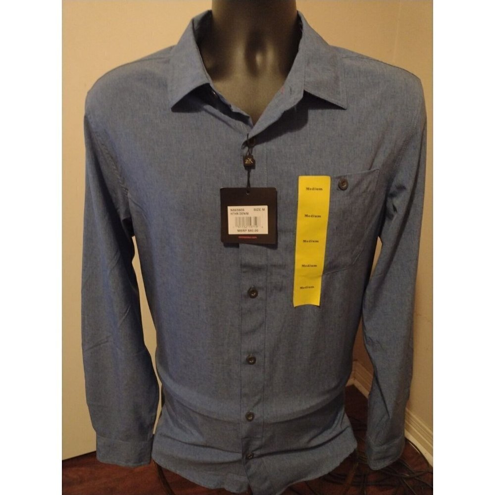 NEW NWT ZEROXPOSUR Travel Series Mens Medium M Button Shirt Blue Long Sleeve